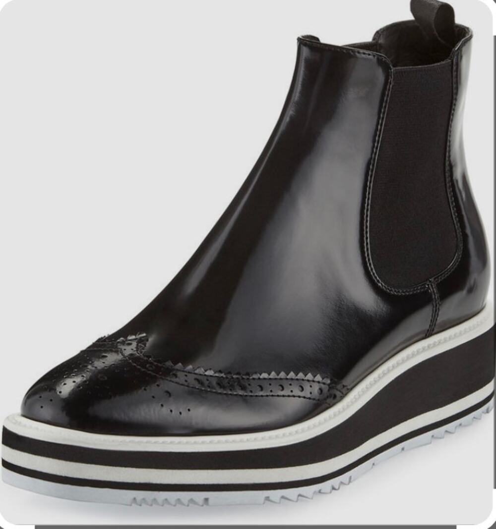 Prada Micro Sole Brogue Chelsea Boots SZ 38.5
